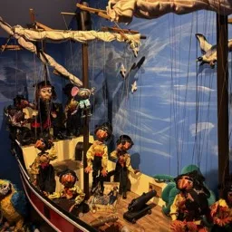 Fotografía de un barco pirata Pelham con piratas y ratones.
