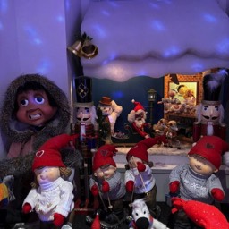 A Christmas display with a mix of Pelham Puppets and other automata.